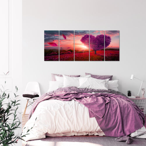 Runa Art Wandbild XXL Herbst Baum Herz Wohnzimmer Schlafzimmer 200 x 80 cm Lila Violett 5 Teilig - Made in Germany - 605855b
