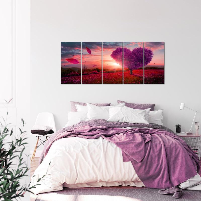 Runa Art Wandbild XXL Herbst Baum Herz Wohnzimmer Schlafzimmer 200 x 80 cm Lila Violett 5 Teilig - Made in Germany - 605855b