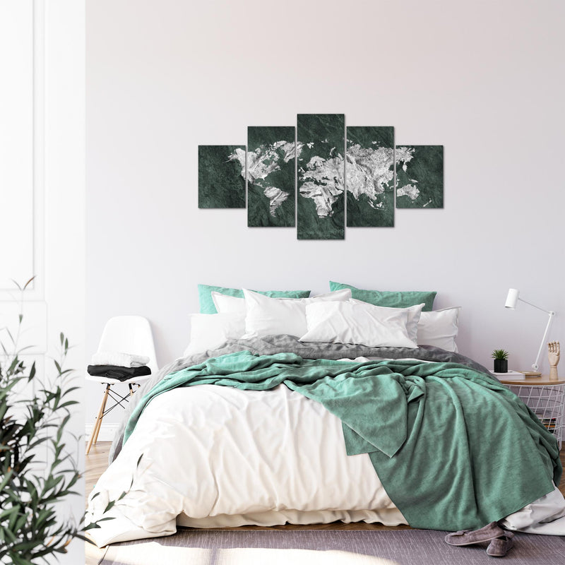 Runa Art Bild Büro Wohnzimmer Weltkarte 5 Teilig Karte Beton Grün Wandbilder auf Vlies Leinwand 002953c