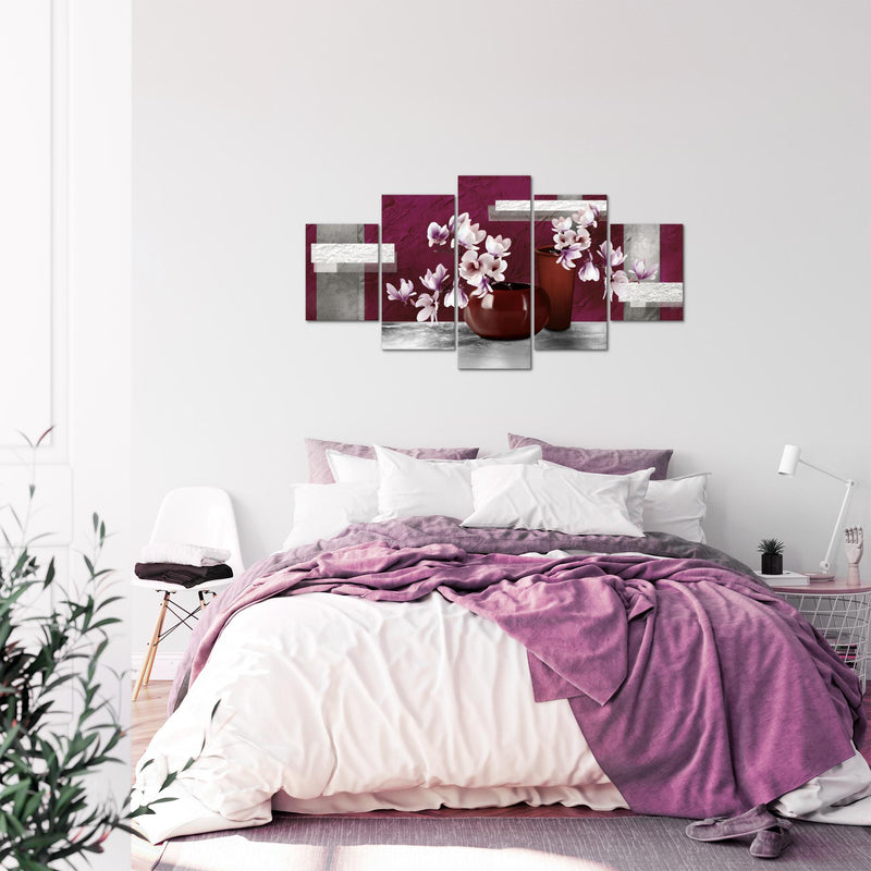 Runa Art Bild Wohnzimmer Schlafzimmer Blumen Abstrakt 5 Teilig Blumenvase Grau Rot Wandbilder auf Vlies Leinwand 035253a