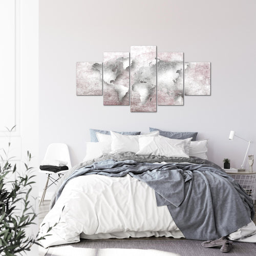 Runa Art - Bilder Weltkarte 200 x 100 cm 5 Teilig XXL Wanddekoration Design Rosa 025751b
