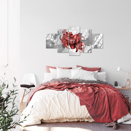 Runa Art Bild Wohnzimmer Schlafzimmer Blumen Lilien 5 Teilig Abstrakt Rot Weiß Wandbilder auf Vlies Leinwand 016553b