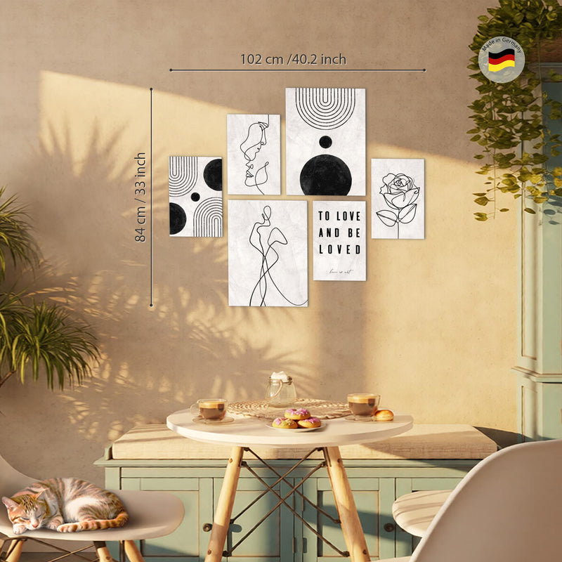 Novart Wandbilder Set Line Art Boho grau - KEIN EXTRA RAHMEN BENÖTIGT -  Modern Deko  - Wohnzimmer Schlafzimmer N028263a