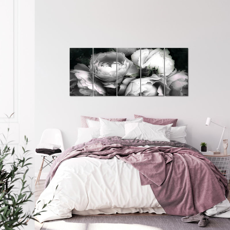 Runa Art Wandbild XXL Blumen Rosen Wohnzimmer Schlafzimmer 200 x 80 cm Schwarz Bunt 5 Teilig - Made in Germany - 039155c