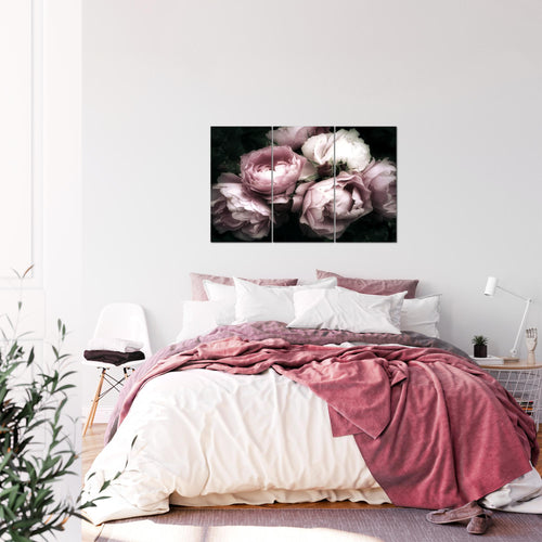 Runa Art Wandbilder Blumen Rosen Bild XXL Wohnzimmer Schlafzimmer Schwarz Bunt Vintage 120 x 80 cm 3 Teilig 039131a