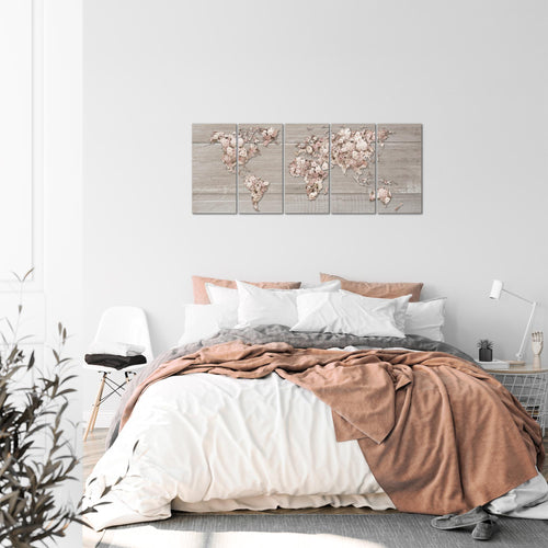 Runa Art Bild Weltkarte Blumen Wandbilder auf Vlies Leinwand 5 Teilig Wanddekoration Wohnzimmer Schlafzimmer 023256c