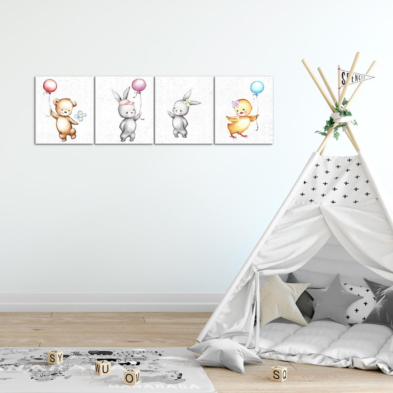 Runa Art Bilder Set 4 Teilig Kinderzimmer Tiere Wandbilder XXL Babyzimmer Spielzimmer 160 x 50 cm Weiß Bunt Modern 017846a