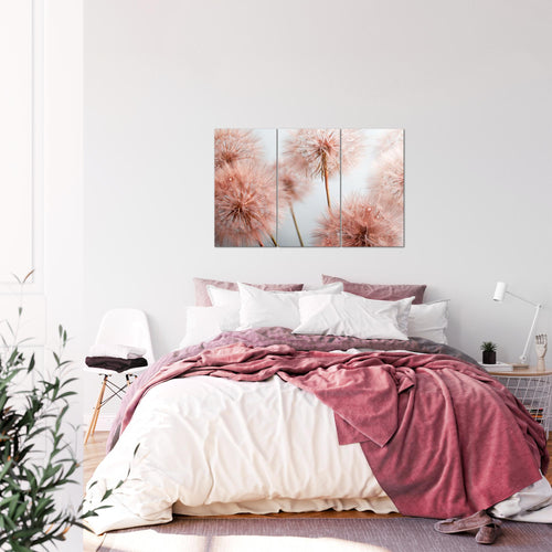 Runa Art Wandbilder Blumen Pusteblumen Bild XXL Wohnzimmer Schlafzimmer Grau Rosa Natur 120 x 80 cm 3 Teilig 042031a