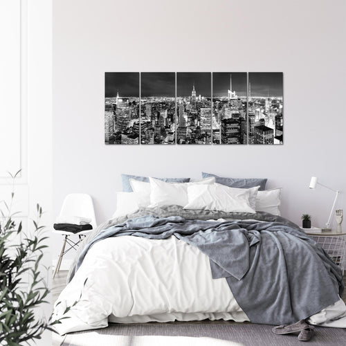 Runa Art Wandbild XXL New York Skyline Wohnzimmer Büro 200 x 80 cm Schwarz Weiss 5 Teilig - Made in Germany - 036255c