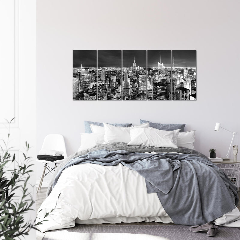 Runa Art Wandbild XXL New York Skyline Wohnzimmer Büro 200 x 80 cm Schwarz Weiss 5 Teilig - Made in Germany - 036255c