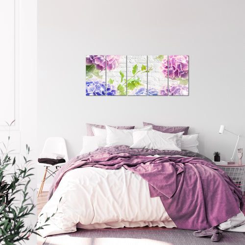 Runa Art Bild Blumen Hortensien Wandbilder auf Vlies Leinwand 5 Teilig Wanddekoration Wohnzimmer Schlafzimmer 017556a