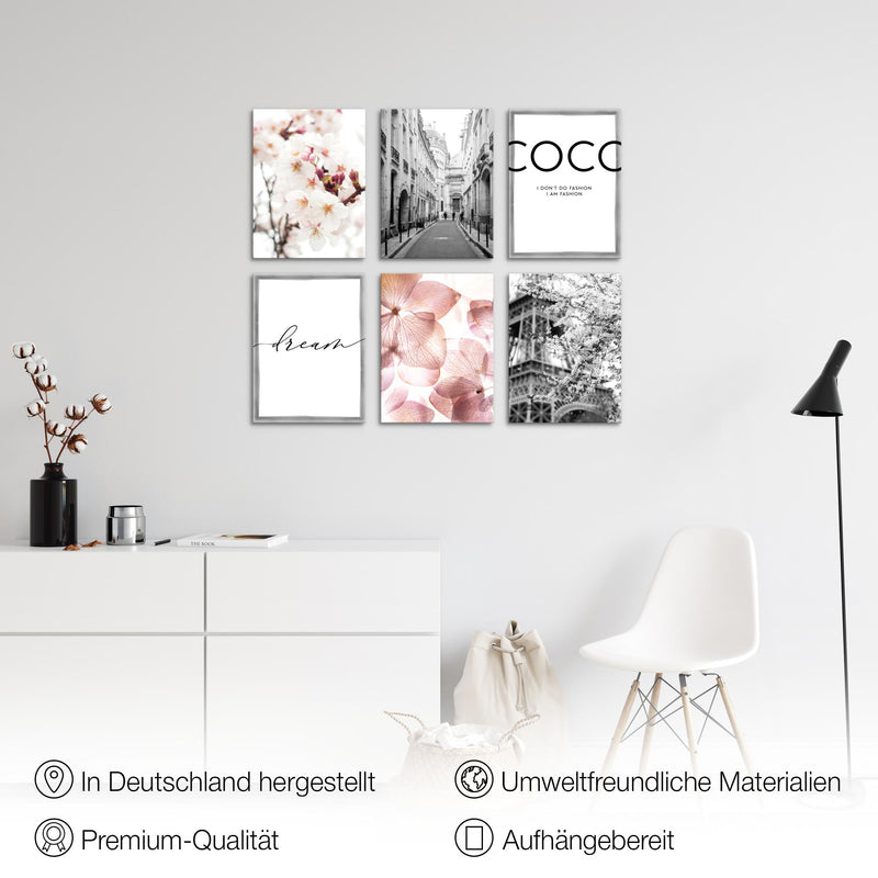 Novart Wandbilder - KEIN EXTRA RAHMEN BENÖTIGT - Wohnzimmer Mädchen Teenager - Bilder Modern Paris - Rosa Blumen - N004965a