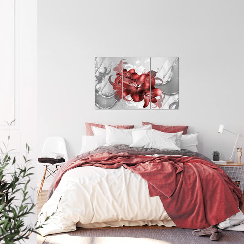 Runa Art Wandbilder Blumen Lilien Bild XXL Wohnzimmer Schlafzimmer Rot Weiß Abstrakt 120 x 80 cm 3 Teilig 016531b