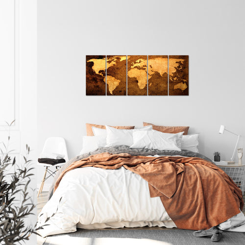 Runa Art Bild Weltkarte Wandbilder auf Vlies Leinwand 5 Teilig Wanddekoration Büro Wohnzimmer 101756a