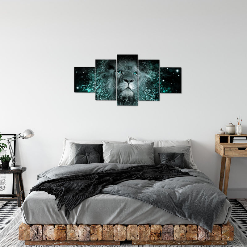 Runa Art Bild Wohnzimmer Schlafzimmer Afrika Löwe 5 Teilig Abstrakt Tiere Schwarz Türkis Wandbilder auf Vlies Leinwand 040753b