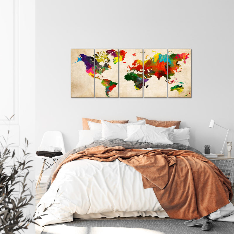 Runa Art Wandbild XXL Weltkarte Büro Wohnzimmer 200 x 80 cm Bunt 5 Teilig - Made in Germany - 105155a