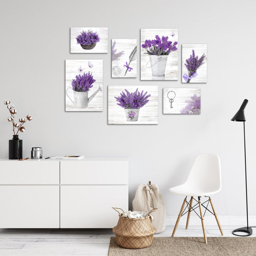 Novart Wandbilder Home Provence - KOMPLETT AUFHÄNGFERTIG - Lavendel Viollet Wohnzimmer Schlafzimmer - 7 Moderne Mood-Bilder - N002971a