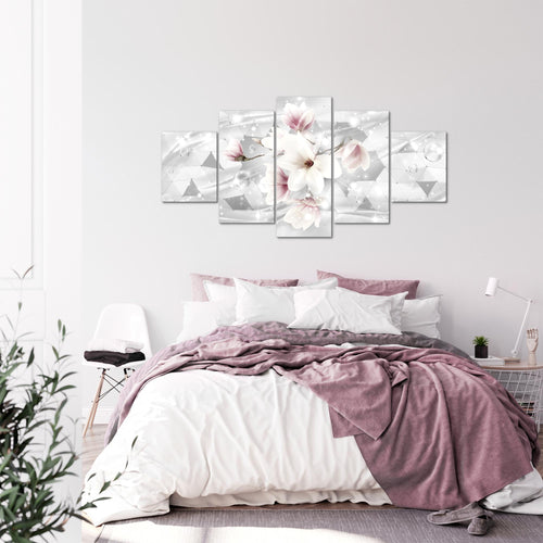 Runa Art - Bilder Blumen Magnolien 200 x 100 cm 5 Teilig XXL Wanddekoration Design Grau 017051c