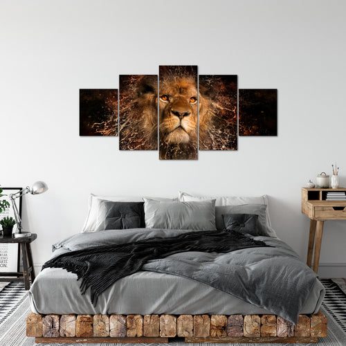 Runa Art - Bilder Afrika Löwe 200 x 100 cm 5 Teilig XXL Wanddekoration Design Schwarz Gold 040751a