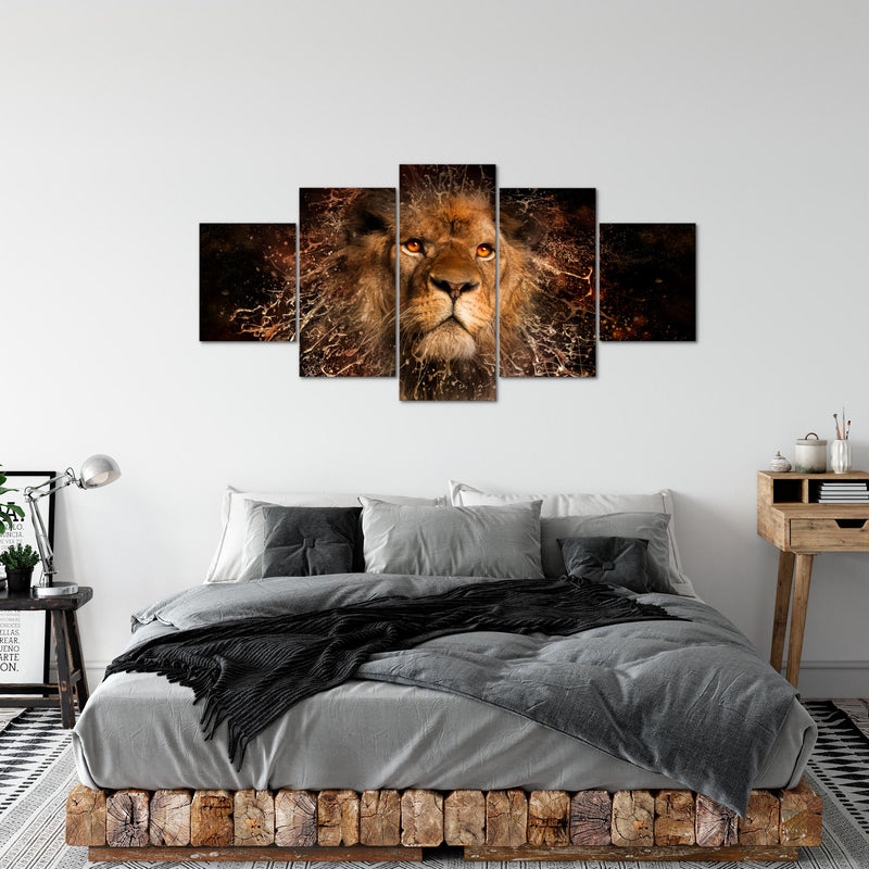 Runa Art - Bilder Afrika Löwe 200 x 100 cm 5 Teilig XXL Wanddekoration Design Schwarz Gold 040751a