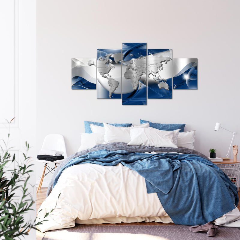 Runa Art - Bilder Weltkarte 200 x 100 cm 5 Teilig XXL Wanddekoration Design Blau 109251a