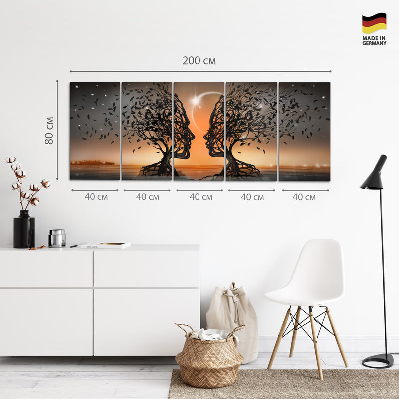 Runa Art Wandbild XXL Liebespaar Wohnzimmer Schlafzimmer 200 x 80 cm Orange 5 Teilig - Made in Germany - 044855c