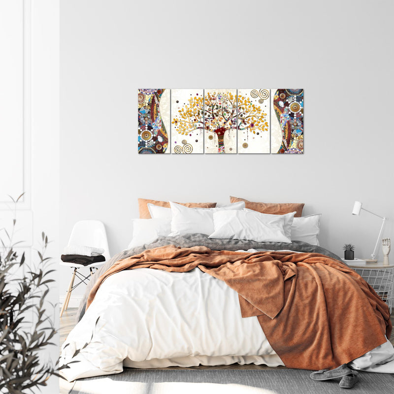 Runa Art Bild Gustav Klimt Baum des Lebens Wandbilder auf Vlies Leinwand 5 Teilig Wanddekoration Wohnzimmer 004656a