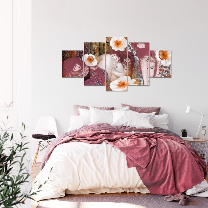 Runa Art - Bilder Collage Gustav Klimt 200 x 100 cm 5 Teilig XXL Wanddekoration Design Rosa 018551b