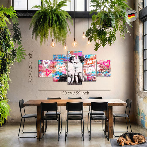 Runa Art Bild Wohnzimmer Schlafzimmer the First Kiss 5 Teilig Streetart Graffiti Bunt Wandbilder auf Vlies Leinwand 044653a