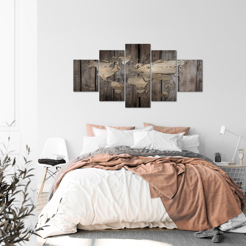 Runa Art - Bilder Weltkarte 200 x 100 cm 5 Teilig XXL Wanddekoration Design Beige Braun 035051b