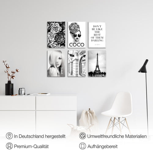 Novart Wandbilder Set Fashion Coco - KOMPLETT AUFHÄNGFERTIG - Made in Germany - Moderne Bilder  Wohnzimmer Schlafzimmer - N009064a
