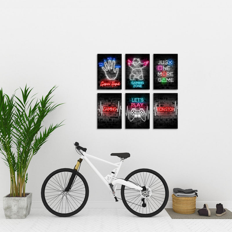 Novart Wandbilder Set Gamer Spielkonsole - KOMPLETT AUFHÄNGFERTIG - Made in Germany - Moderne Bilder  Kinderzimmer Junge Teenager - N027964a