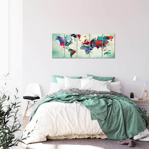 Runa Art Bild Weltkarte Wandbilder auf Vlies Leinwand 5 Teilig Wanddekoration Büro Wohnzimmer 105156b