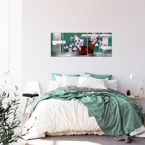 Runa Art Bild Blumen Abstrakt Wandbilder auf Vlies Leinwand 5 Teilig Wanddekoration Wohnzimmer Schlafzimmer 035256b