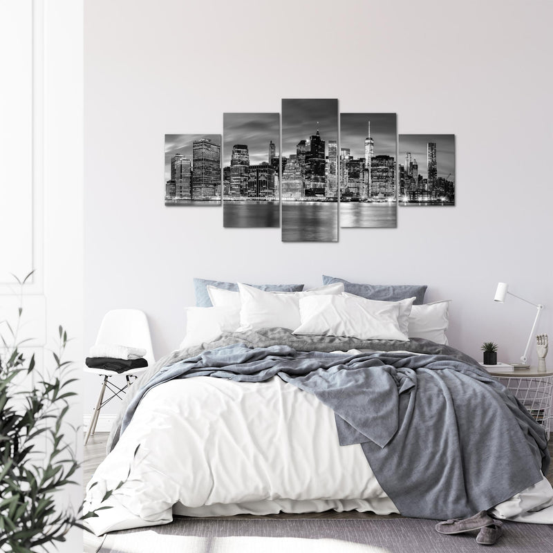 Runa Art - Bilder New York City 200 x 100 cm 5 Teilig XXL Wanddekoration Design Schwarz Weiss 010051b