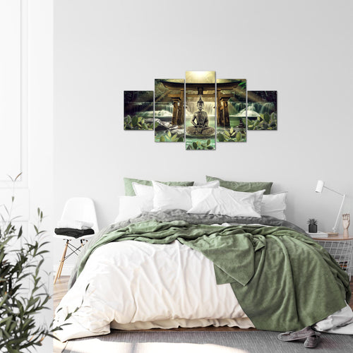 Runa Art Bild Wohnzimmer Schlafzimmer Feng Shui Buddha 5 Teilig Spa Grün Braun Wandbilder auf Vlies Leinwand 036453a