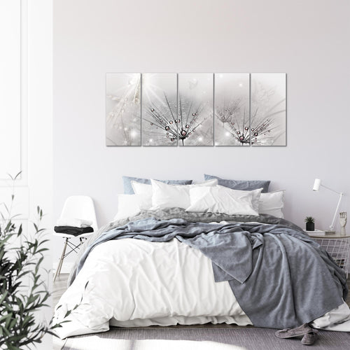 Runa Art Wandbild XXL Pusteblume Wohnzimmer Schlafzimmer 200 x 80 cm Grau 5 Teilig - Made in Germany - 016955c