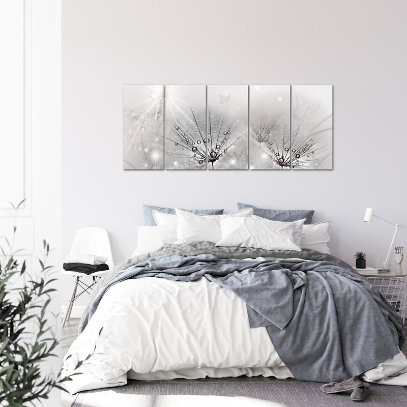 Runa Art Wandbild XXL Pusteblume Wohnzimmer Schlafzimmer 200 x 80 cm Grau 5 Teilig - Made in Germany - 016955c