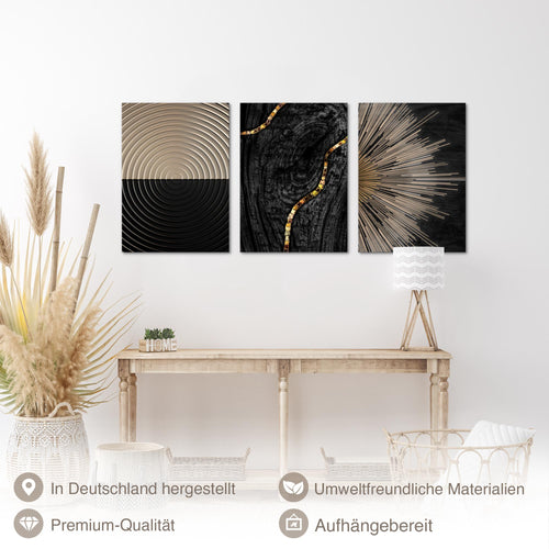 Novart Bilder Set Abstrakt - KEIN EXTRA RAHMEN BENÖTIGT - Wandbilder für Wohnzimmer Schlafzimmer Büro - 3 Teilig Deko Natur - N035236a