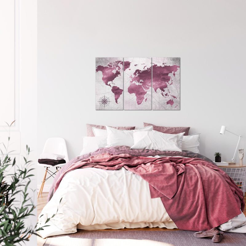 Runa Art Wandbilder Weltkarte Bild XXL Büro Wohnzimmer Pink Vintage Antik 120 x 80 cm 3 Teilig 026031b