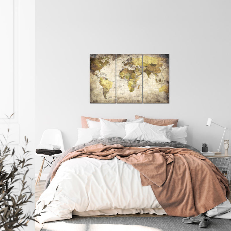 Runa Art Wandbilder Weltkarte Bild XXL Büro Wohnzimmer Braun Vintage Antik 120 x 80 cm 3 Teilig 103431b