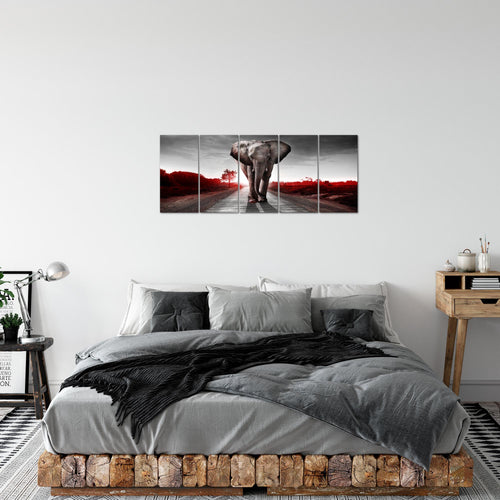 Runa Art Bild Afrika Elefant Wandbilder auf Vlies Leinwand 5 Teilig Wanddekoration Wohnzimmer Schlafzimmer 042656b