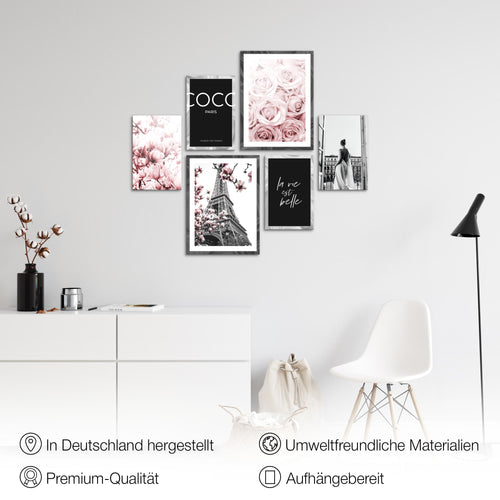 Novart Wandbilder Set Paris Fashion - KEIN EXTRA RAHMEN BENÖTIGT -  Modern Deko  - Wohnzimmer Mädchen Teenager N021663a