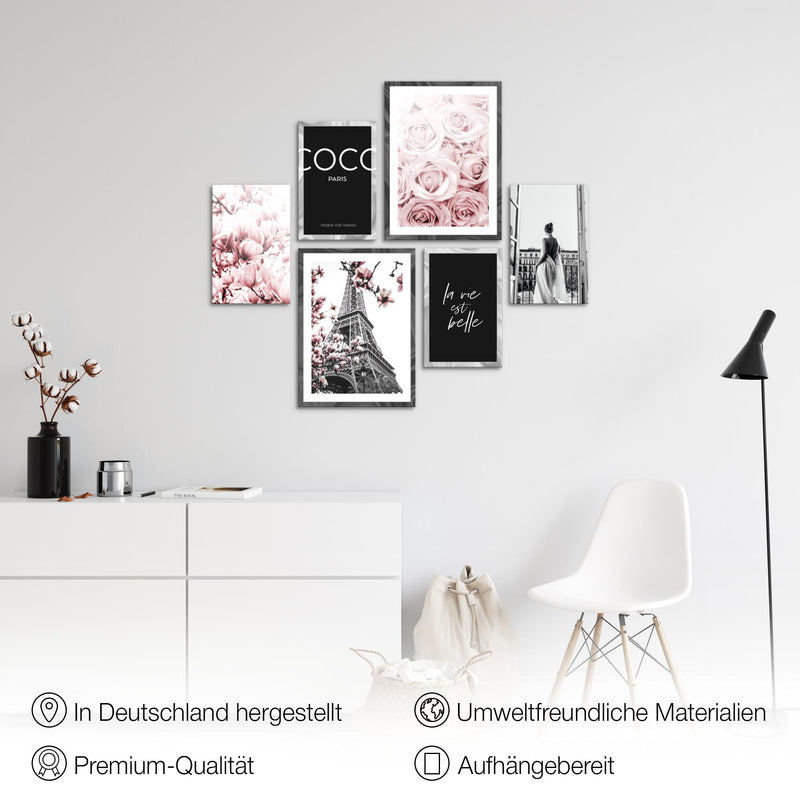 Novart Wandbilder Set Paris Fashion - KEIN EXTRA RAHMEN BENÖTIGT -  Modern Deko  - Wohnzimmer Mädchen Teenager N021663a