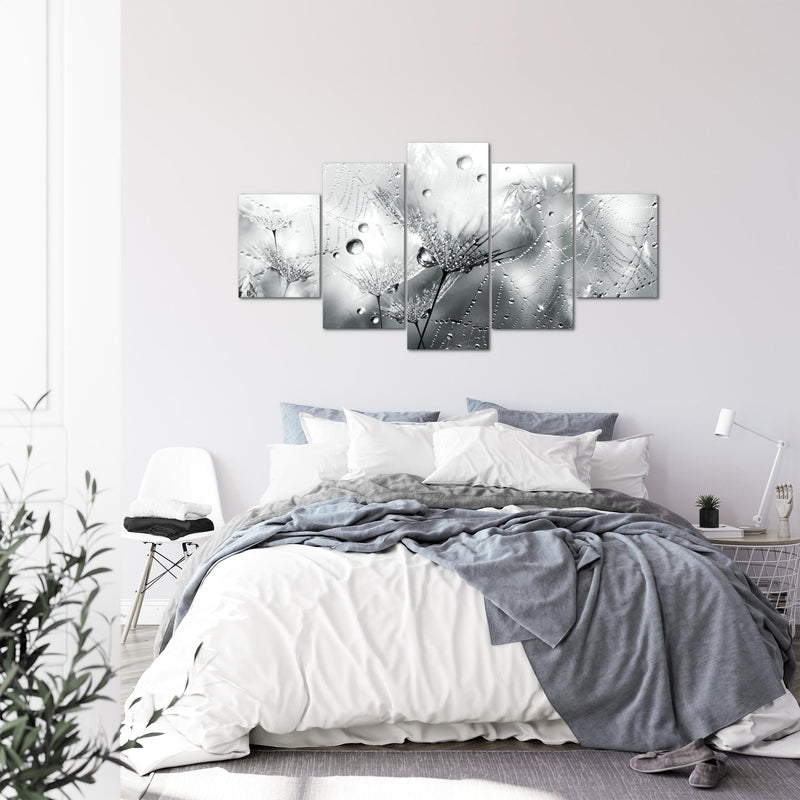 Runa Art - Bilder Blumen Pusteblumen 200 x 100 cm 5 Teilig XXL Wanddekoration Design Schwarz Weiss 043151c