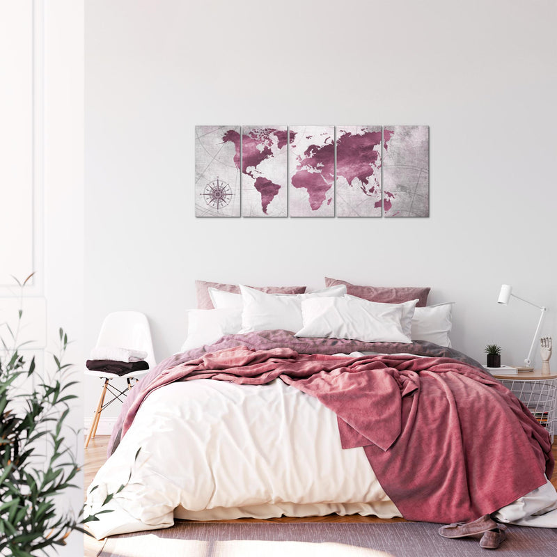 Runa Art Bild Weltkarte Wandbilder auf Vlies Leinwand 5 Teilig Wanddekoration Büro Wohnzimmer 026056b