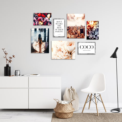 Novart Wandbilder Fashion - KOMPLETT AUFHÄNGFERTIG - New York Wohnzimmer Mädchen Teenager - 7 Moderne Mood-Bilder - N016271a
