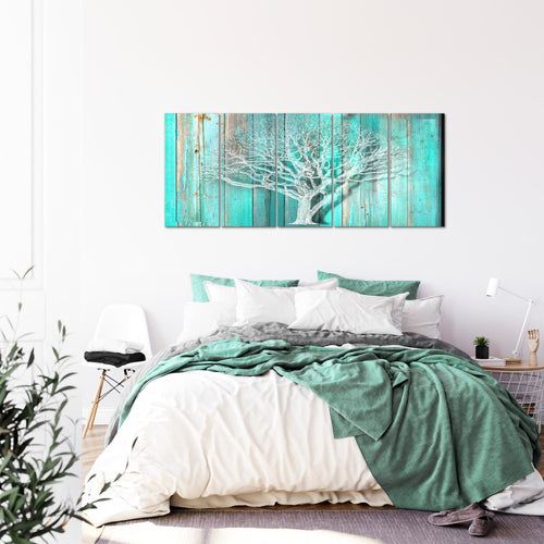 Runa Art Wandbild XXL Baum Abstrakt Wohnzimmer 200 x 80 cm Türkis Grau 5 Teilig - Made in Germany - 039955c