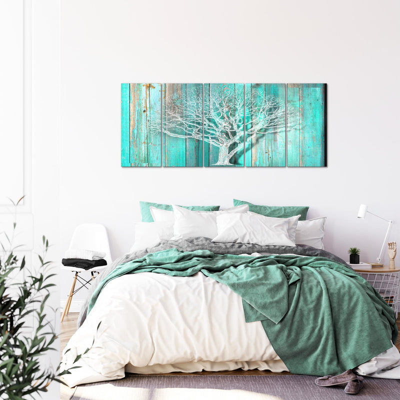Runa Art Wandbild XXL Baum Abstrakt Wohnzimmer 200 x 80 cm Türkis Grau 5 Teilig - Made in Germany - 039955c