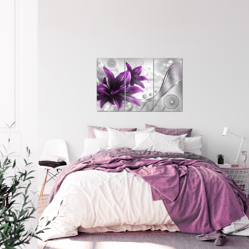 Runa Art Wandbilder Blumen Lilien Bild XXL Wohnzimmer Schlafzimmer Grau Violett Abstrakt 120 x 80 cm 3 Teilig 036831b